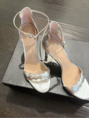 Rachel Zoe Metallic Silver Scallop Ankle-Strap Heels